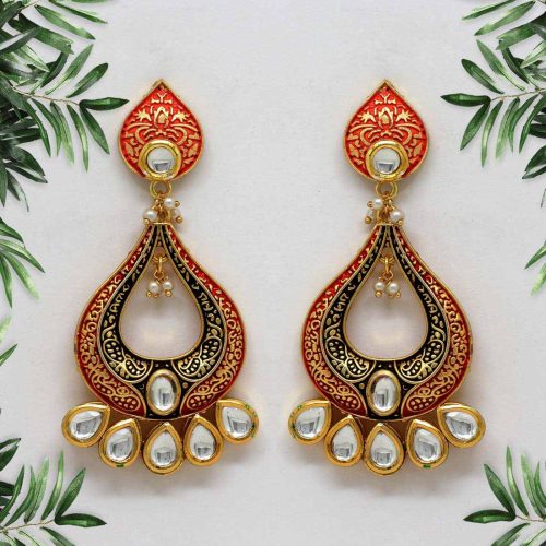 Red & Black Color Mint Meena Earrings