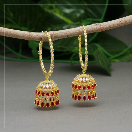 Red Color American Diamond Earrings