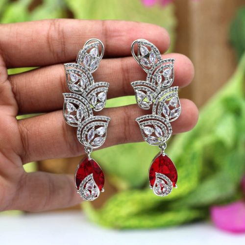 Red Color American Diamond Earrings