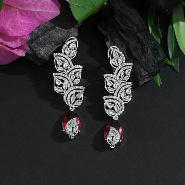 Red Color American Diamond Earrings-16931