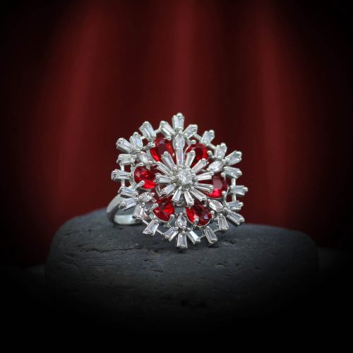 Red Color American Diamond Finger Ring