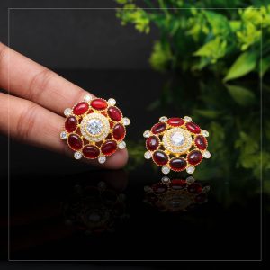 Red Color Antique American Diamond Earrings-0
