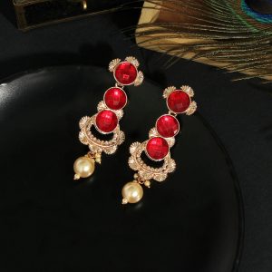 Red Color Antique Earrings-0
