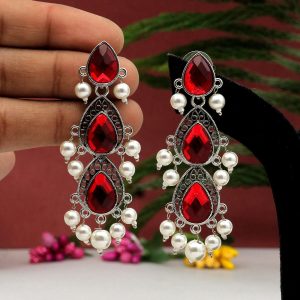 Red Color Antique Earrings-0
