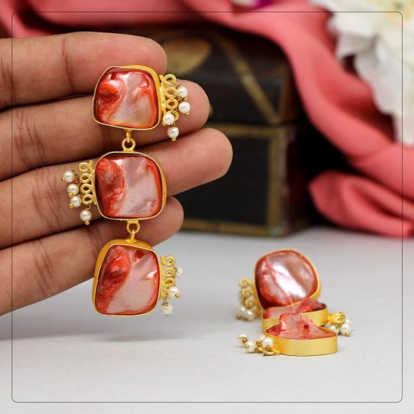 Red Color Baroque Pearl Amrapali Earrings-0