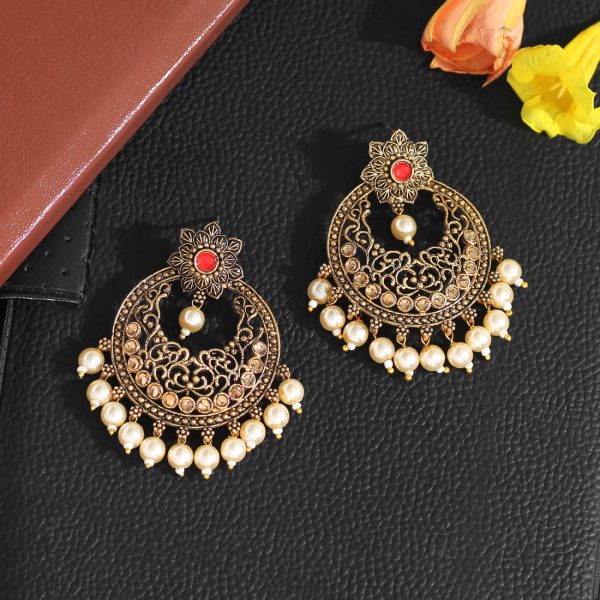 Red Color Colorful Kundan Antique Earrings-12324