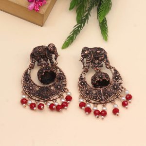 Red Color Copper Earrings-0