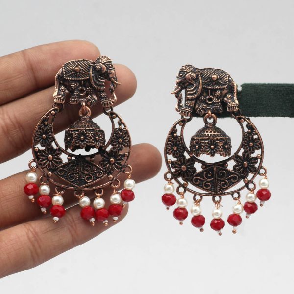 Red Color Copper Earrings-5978