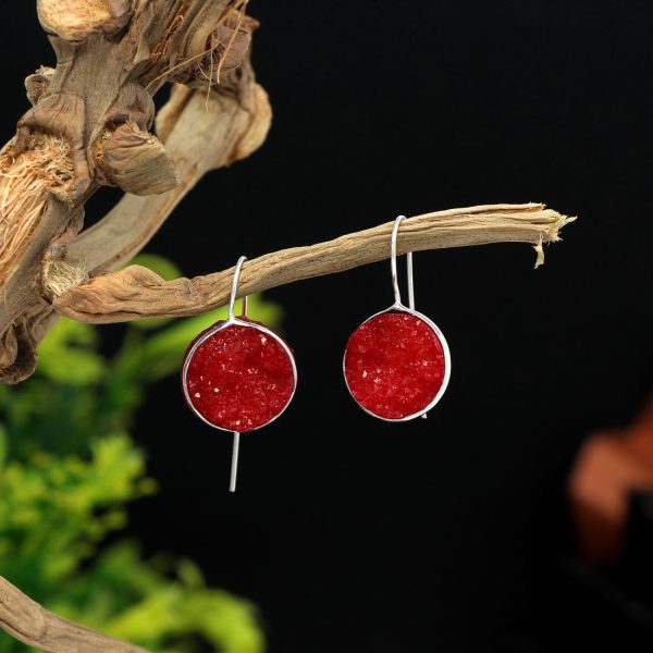 Red Color Druzy Stone Oxidised Earrings-0