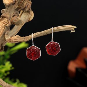 Red Color Glass Stone Oxidised Earrings-0