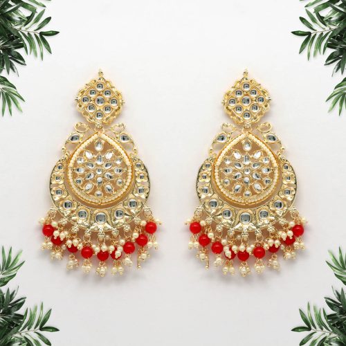 Red Color Kundan Earrings