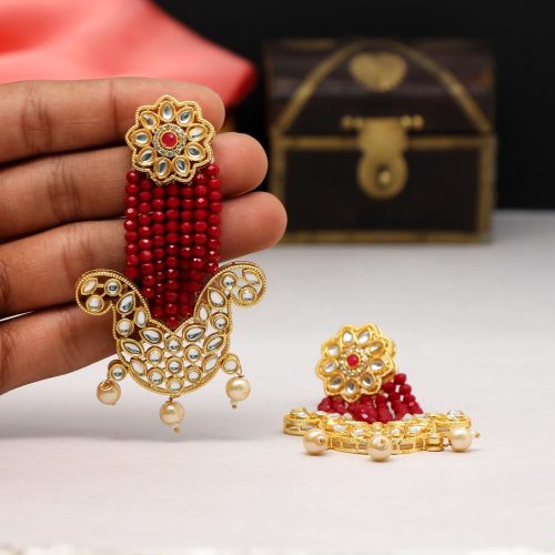 Red Color Kundan Earrings