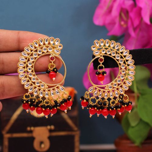 Red Color Kundan Earrings