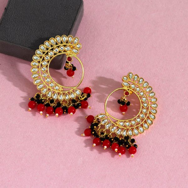 Red Color Kundan Earrings-11643