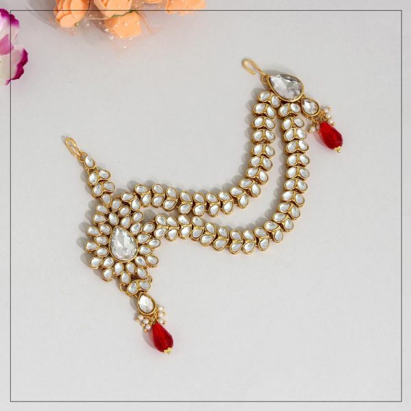 Red Color Kundan Maang Pasa-8314