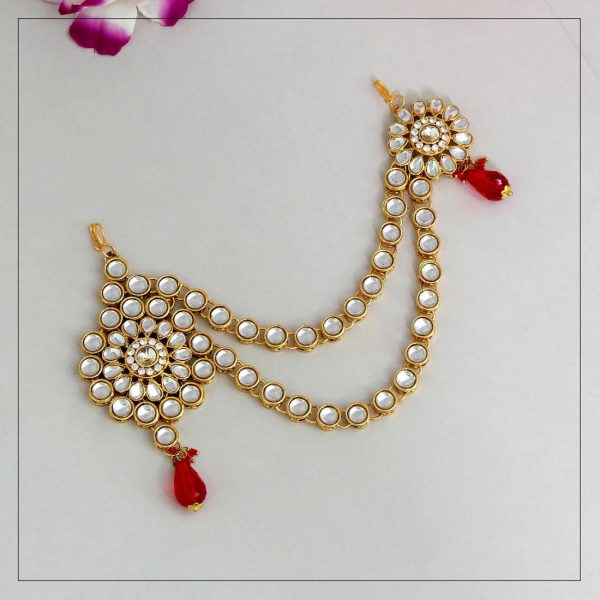 Red Color Kundan Maang Pasa-8378