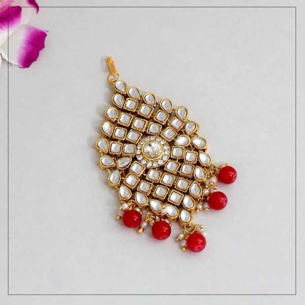 Red Color Kundan Maang Pasa-8393