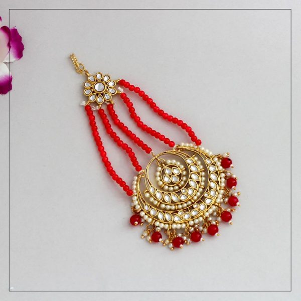 Red Color Kundan Maang Pasa-8442