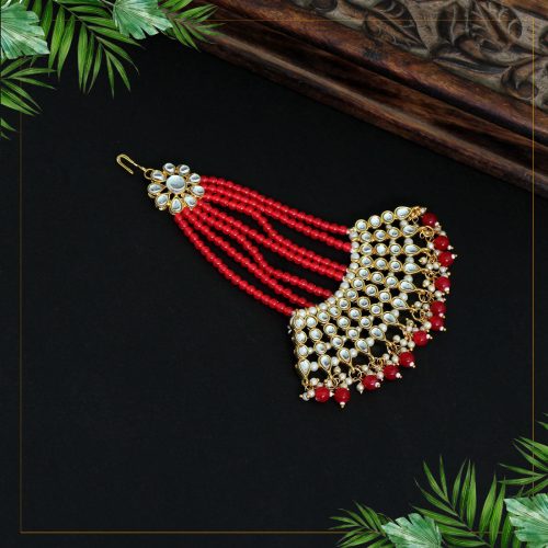 Red Color Kundan Maang Pasa