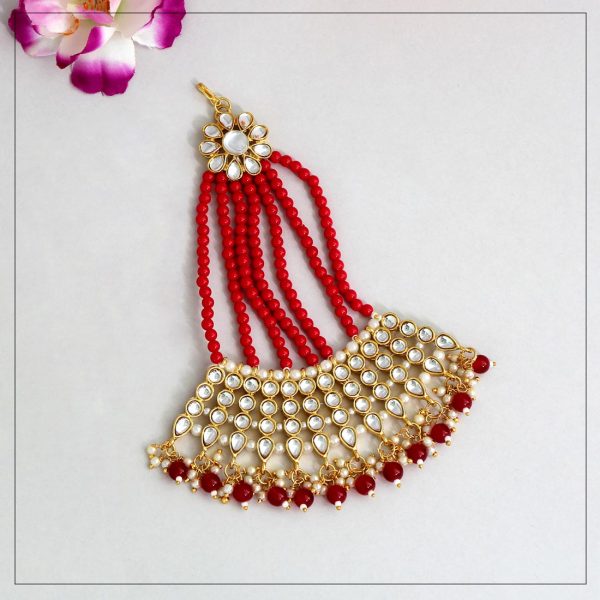 Red Color Kundan Maang Pasa-8456