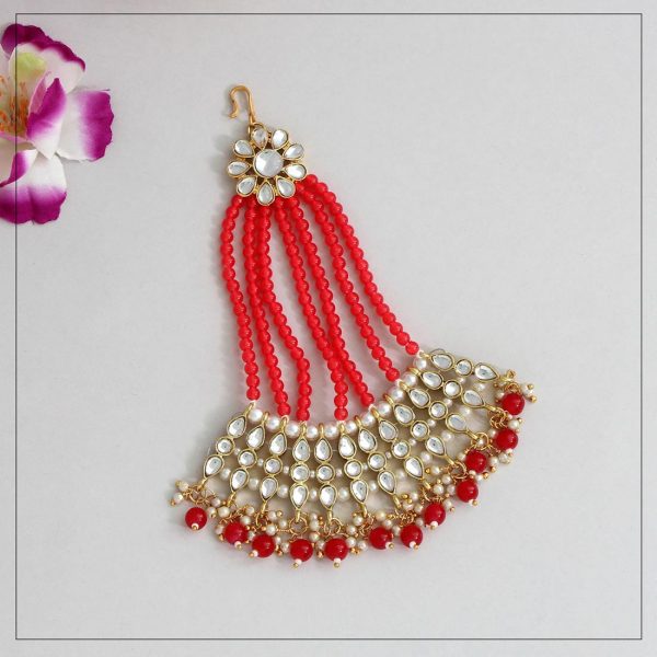 Red Color Kundan Maang Pasa-8493