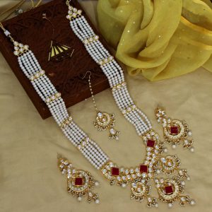 Red Color Kundan Meena Necklace Set-0