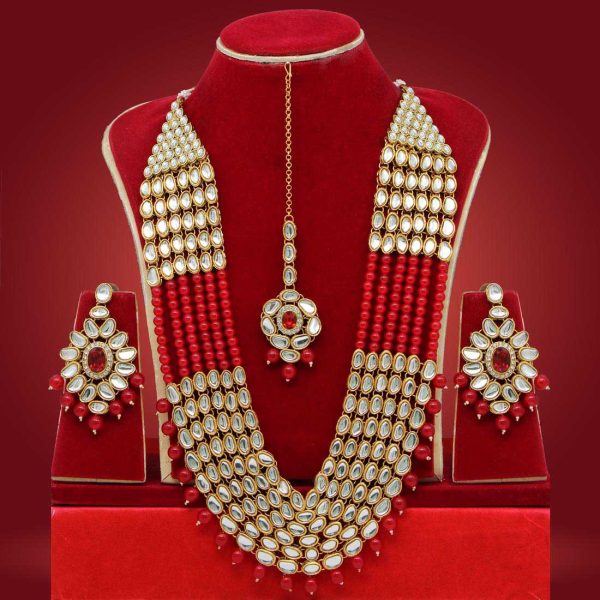 Red Color Kundan Necklace Set-0