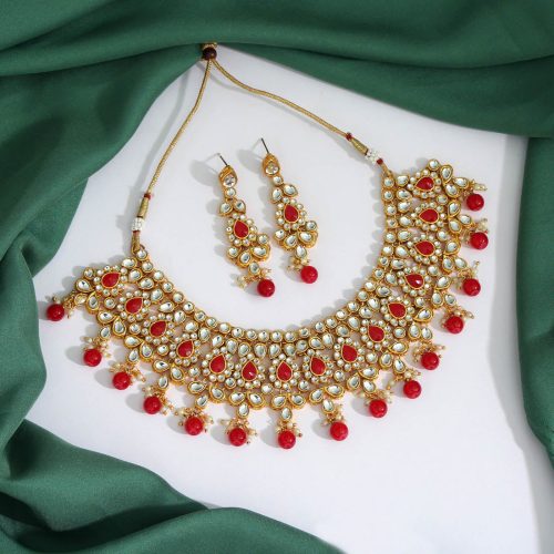 Red Color Kundan Necklace Set