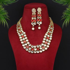 Red Color Kundan Necklace Set-0