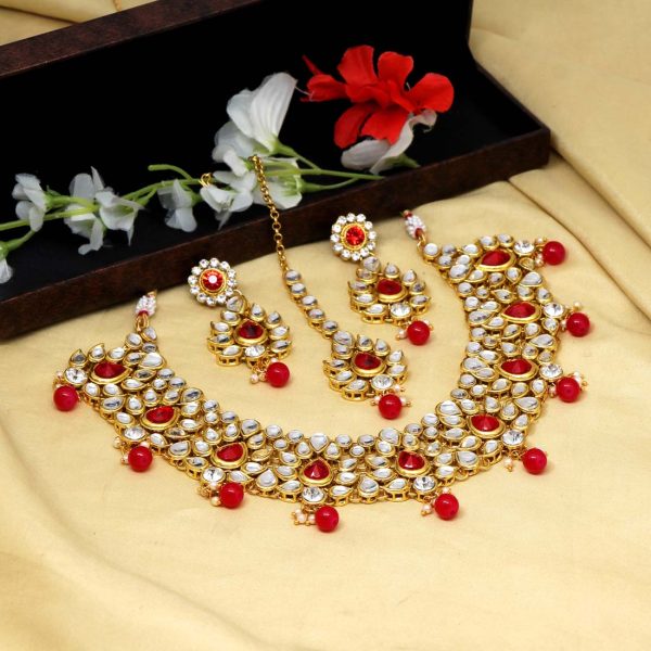 Red Color Kundan Necklace Set-0