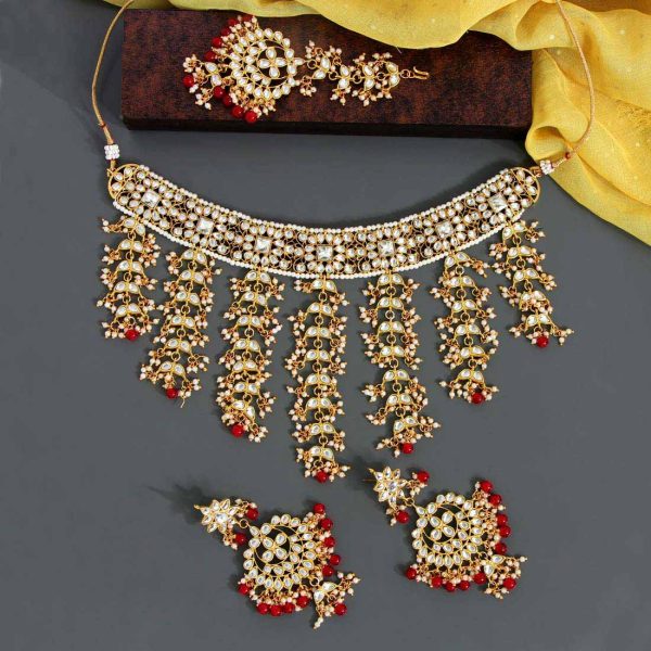 Red Color Kundan Necklace Set-7759