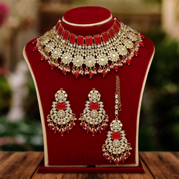 Red Color Kundan Necklace Set-0