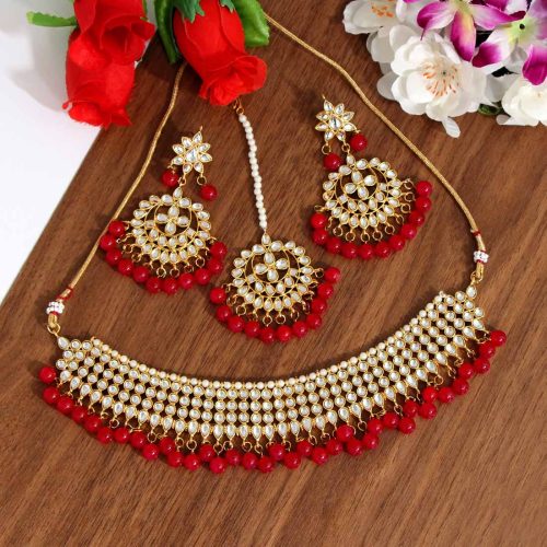 Red Color Kundan Necklace Set