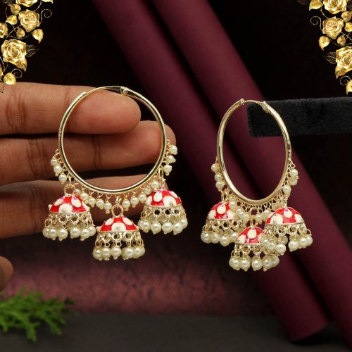 Red Color Meenakari Earrings