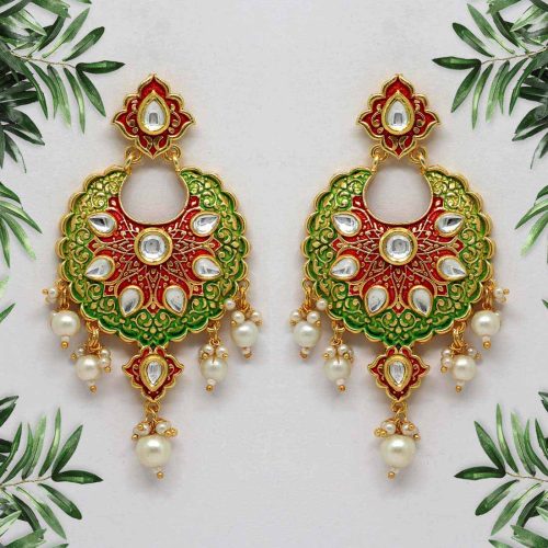 Red Color Mint Meena Earrings