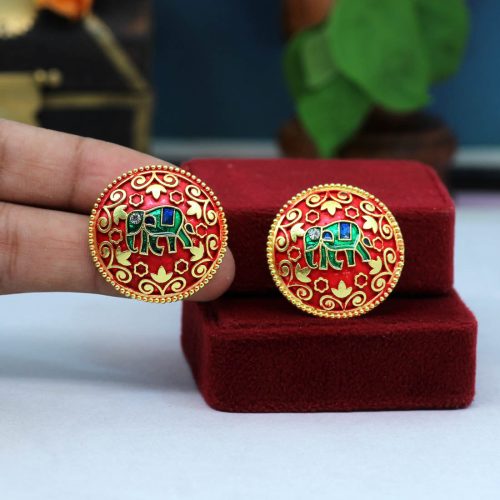 Red Color Mint Meena Earrings