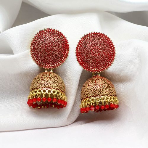 Red Color Mint Meena Earrings