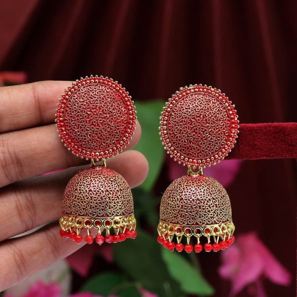 Red Color Mint Meena Earrings-12789