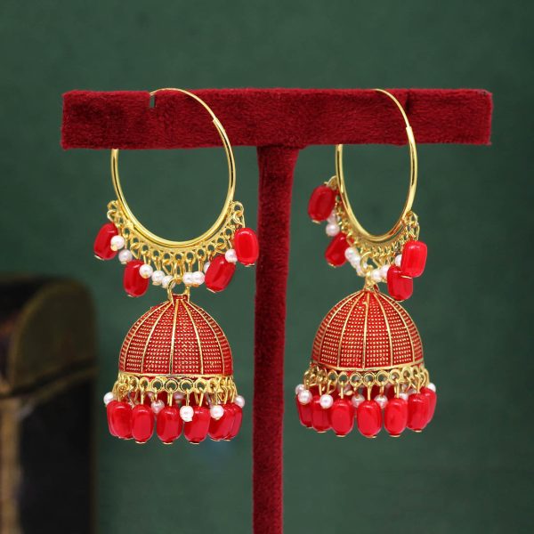 Red Color Mint Meena Earrings-12847