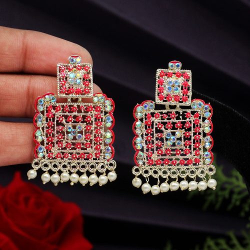 Red Color Mint Meena Earrings