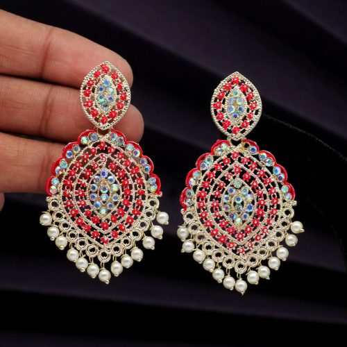 Red Color Mint Meena Earrings