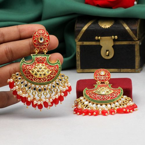 Red Color Mint Meena Earrings