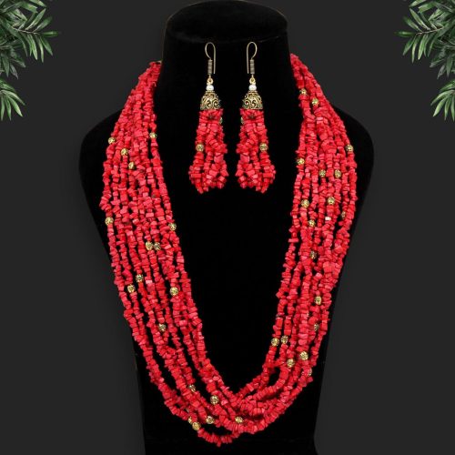 Red Color Onyx Stone Necklace Set