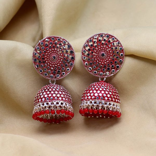 Red Color Oxidised Mint Meena Earrings-12811