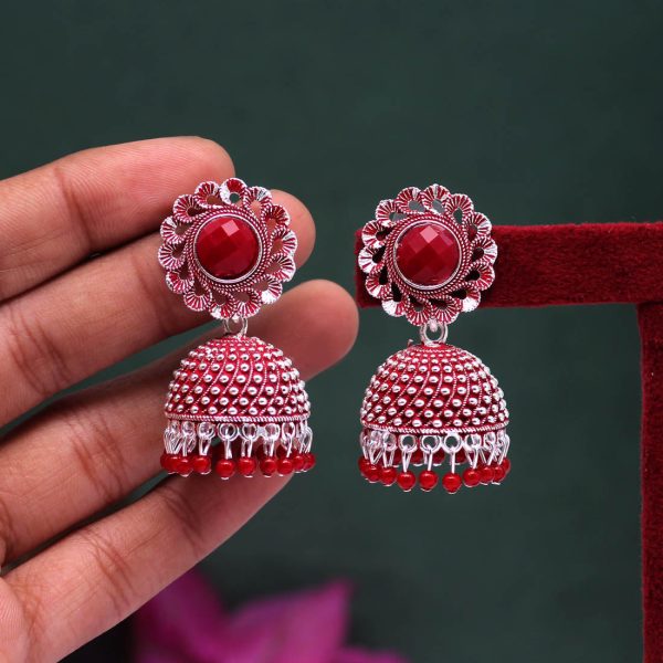 Red Color Oxidised Mint Meena Earrings-12823