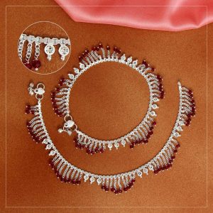 Red Color Rhinestone Anklets-0