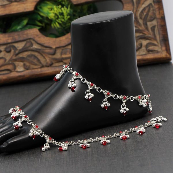 Red Color Rhinestone Anklets-0