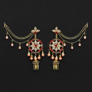 Red Color Rhinestone Bahubali Earrings-0