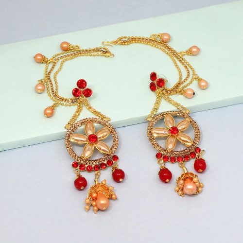 Red Color Rhinestone Bahubali Earrings