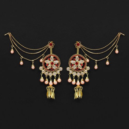 Red Color Rhinestone Bahubali Earrings